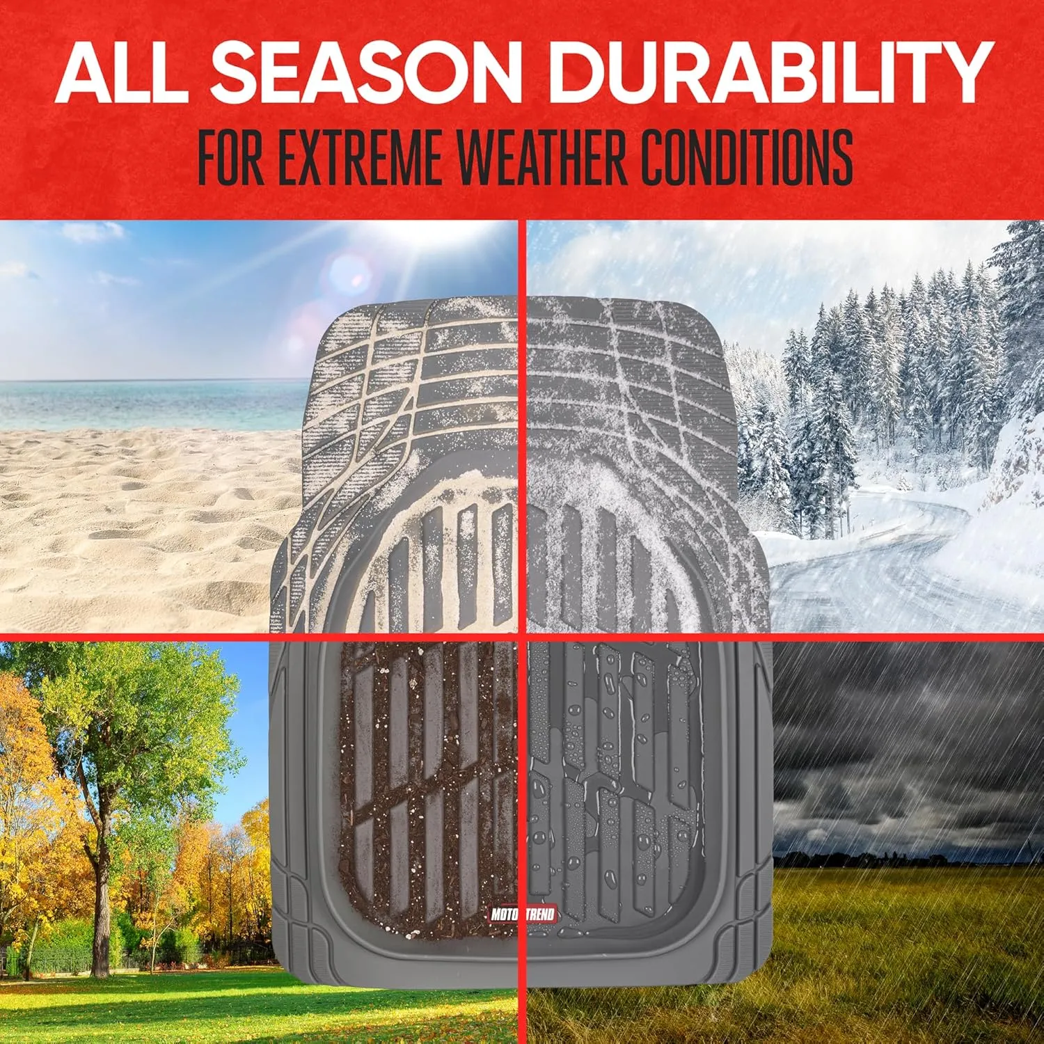 Motor Trend FlexTough Floor Mats for Cars, Gray Deep Dish All-Weather Mats, Waterproof Trim-To Fit Automotive Floor Mats for Trucks SUV, Universal Liner Car Accessories