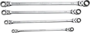 Mountain RF7 SAE Reversible Double Raised Box Ratcheting Wrench Set, Universal Spline, 90 Tooth Design, 180 Degree Rotating Head, Sizes 5/16", 3/8", 7/16", 1/2", 9/16" 5/8", 11/16", 3/4", 4-Piece
