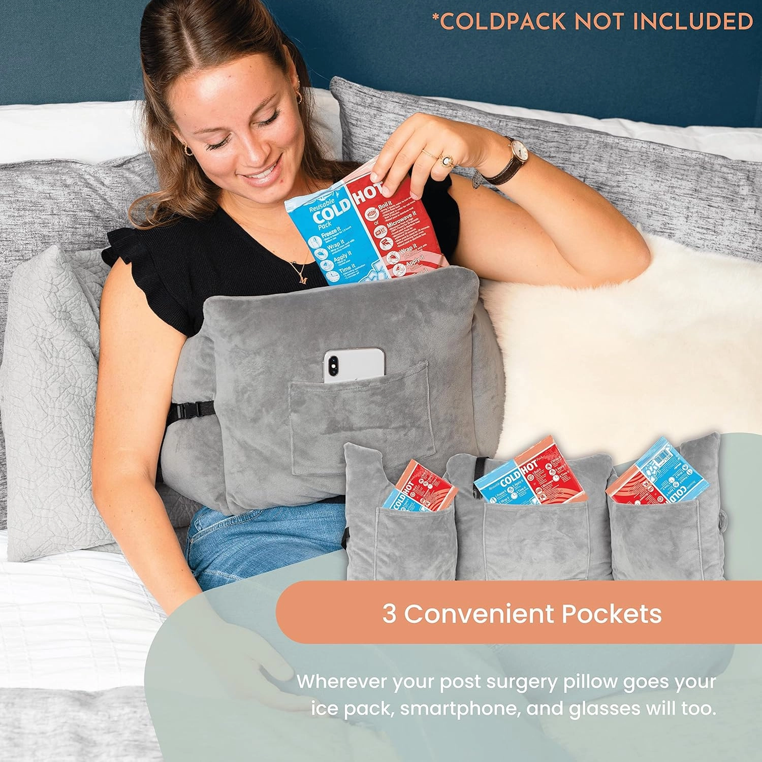 MOYOAMA Post Mastectomy Pillow - Recovery After Breast Cancer Surgery, Breast Augmentation - Lightweight Post Surgery Pillow with 4 Built-in Pockets to Support Healing - Breast Cancer Gifts for Women
