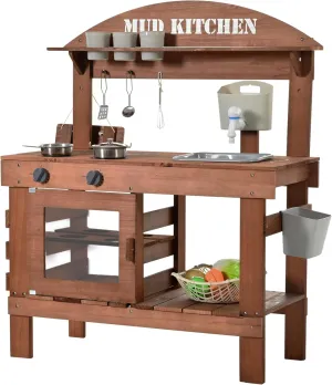 Mud Kitchen for Kids Outdoor, Kids Play Kitchen with Accessories 31.5 in Wooden Play Kitchen Set with Sink, Faucet, Plants Observation Room, Toddler Outdoor Mud Kitchen for Backyard Garden