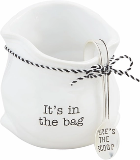 Mud Pie Candy Bag with Scoop, dish 5" x 4 1/2", WHITE