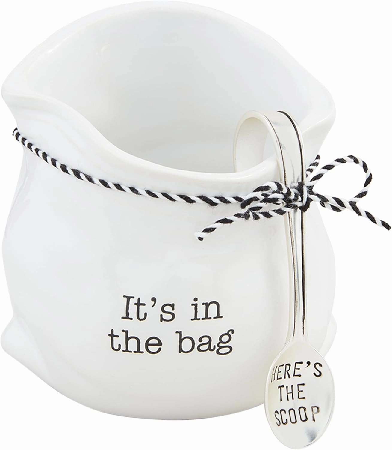 Mud Pie Candy Bag with Scoop, dish 5" x 4 1/2", WHITE