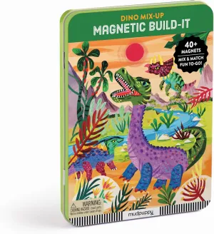 Mudpuppy Dino Mix-Up – Magnetic Build-It Travel Friendly Game with Illustrated Prehistoric Background Scenes Including 2 Dino Characters and Over 40 Mix and Match Magnets for Children Ages 4 and Up
