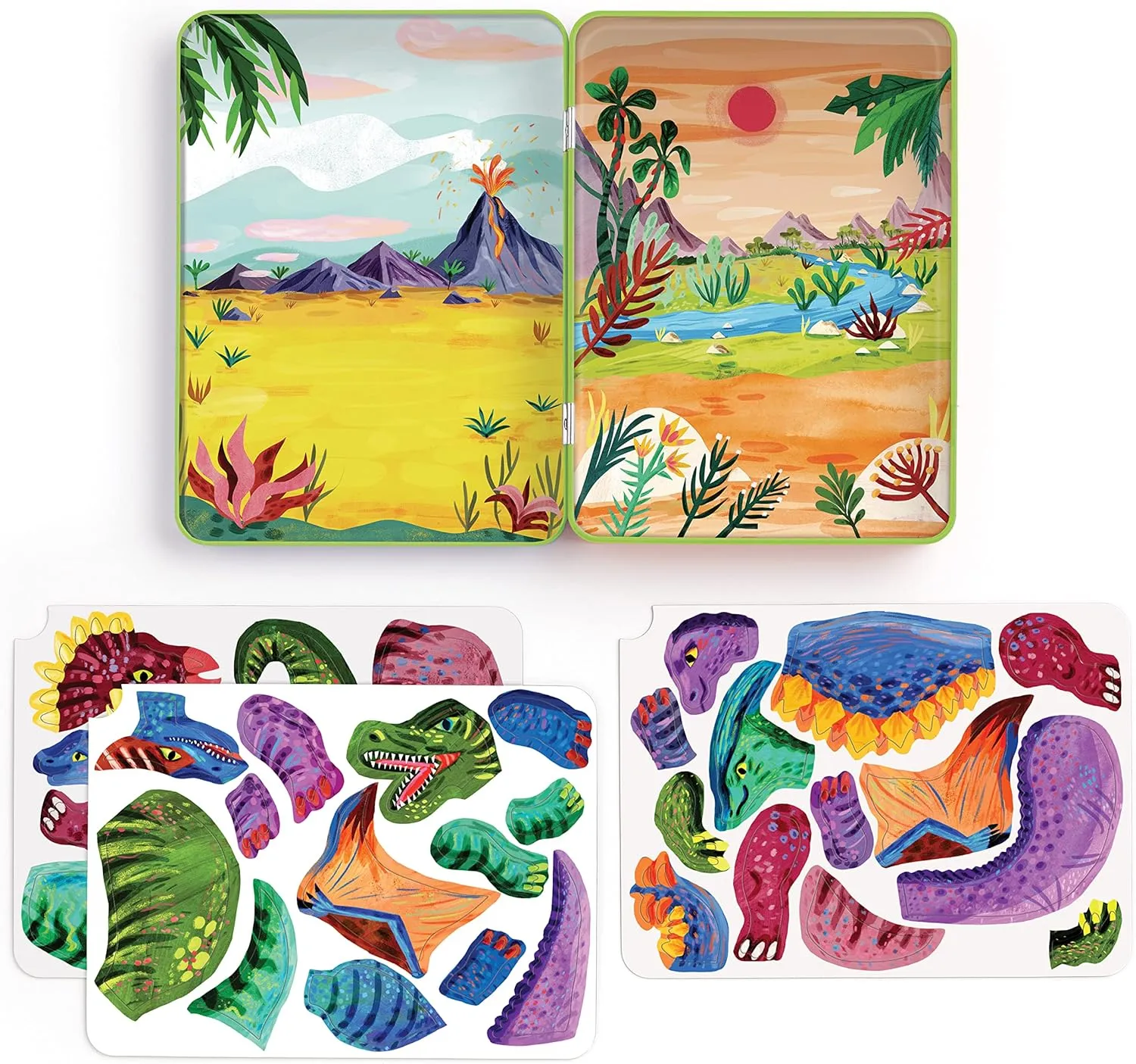Mudpuppy Dino Mix-Up – Magnetic Build-It Travel Friendly Game with Illustrated Prehistoric Background Scenes Including 2 Dino Characters and Over 40 Mix and Match Magnets for Children Ages 4 and Up
