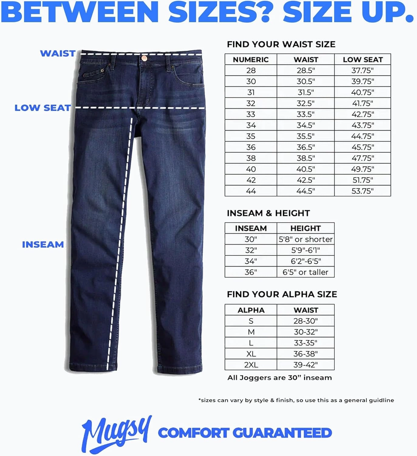 Mugsy Mens Jeans, Classic Fit, Stretch Denim Jeans for Men, Comfortable, 4-Way Stretch, Flexible Pants, Size Up If Needed