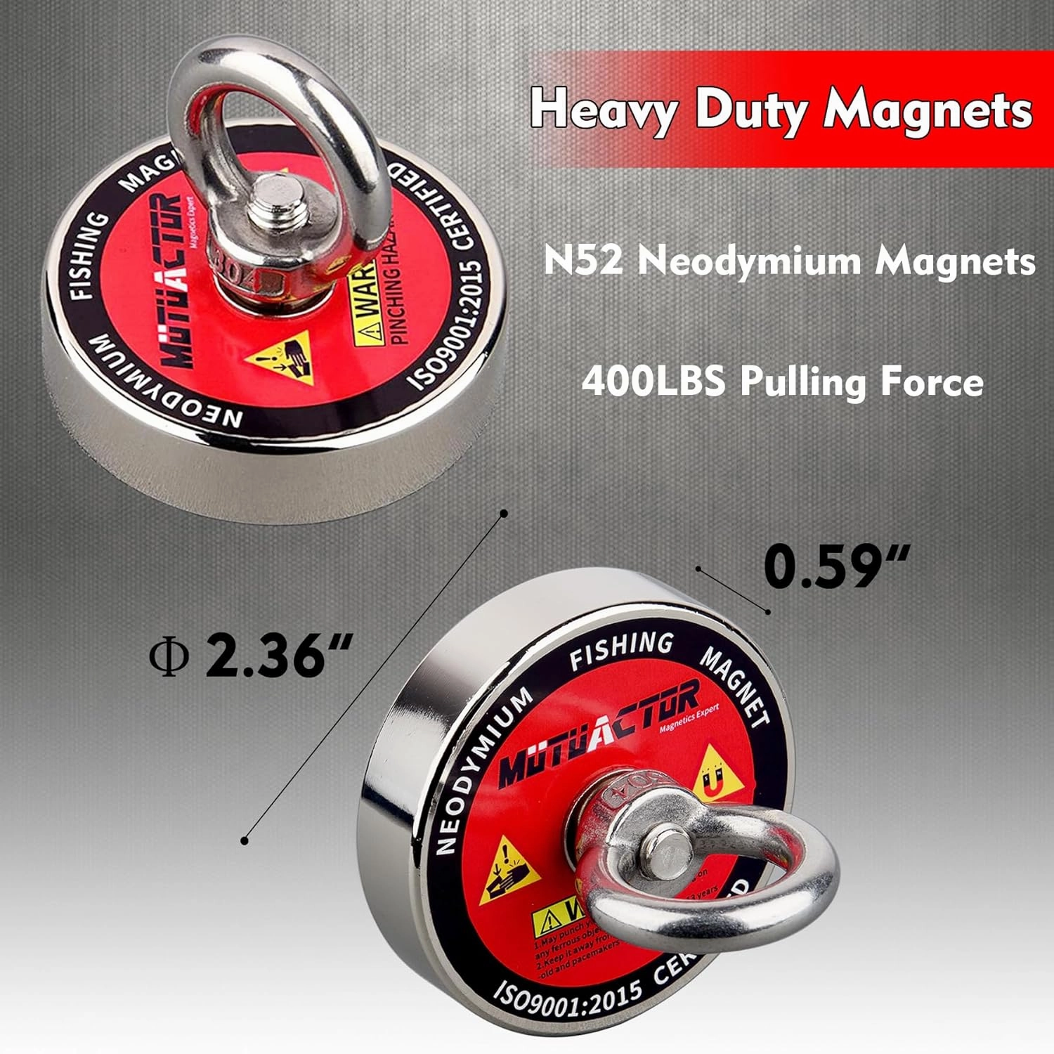 MUTUACTOR Magnet Fishing Kit 400lbs Pulling Force,Heavy Duty Neodymium N52 Magnet with 20m(64 Foot) Durable Rope,Permanent Gaint Rare Earth Magnets for Lifting Objects Hunting Lost Treasures
