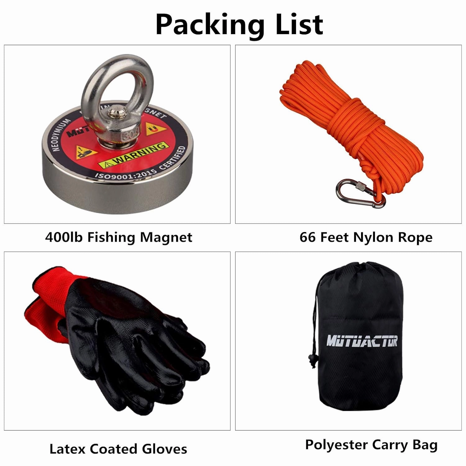 MUTUACTOR Magnet Fishing Kit 400lbs Pulling Force,Heavy Duty Neodymium N52 Magnet with 20m(64 Foot) Durable Rope,Permanent Gaint Rare Earth Magnets for Lifting Objects Hunting Lost Treasures