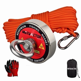 MUTUACTOR Magnet Fishing Kit 400lbs Pulling Force,Heavy Duty Neodymium N52 Magnet with 20m(64 Foot) Durable Rope,Permanent Gaint Rare Earth Magnets for Lifting Objects Hunting Lost Treasures