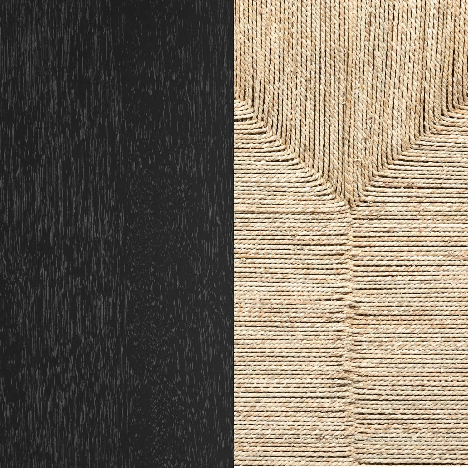 Nathan James Aerie Boho Solid Wood Bookshelf, Arched Bookcase Cabinet with Natural Woven Seagrass Doors, Black/Seagrass