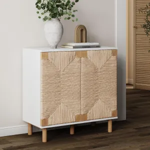 Nathan James Beacon Accent Natural Sideboard Storage Cabinet with Adjustable Interior Shelf and Seagrass Doors, for Hallway, Entryway or Dining Room, Light Brown/White