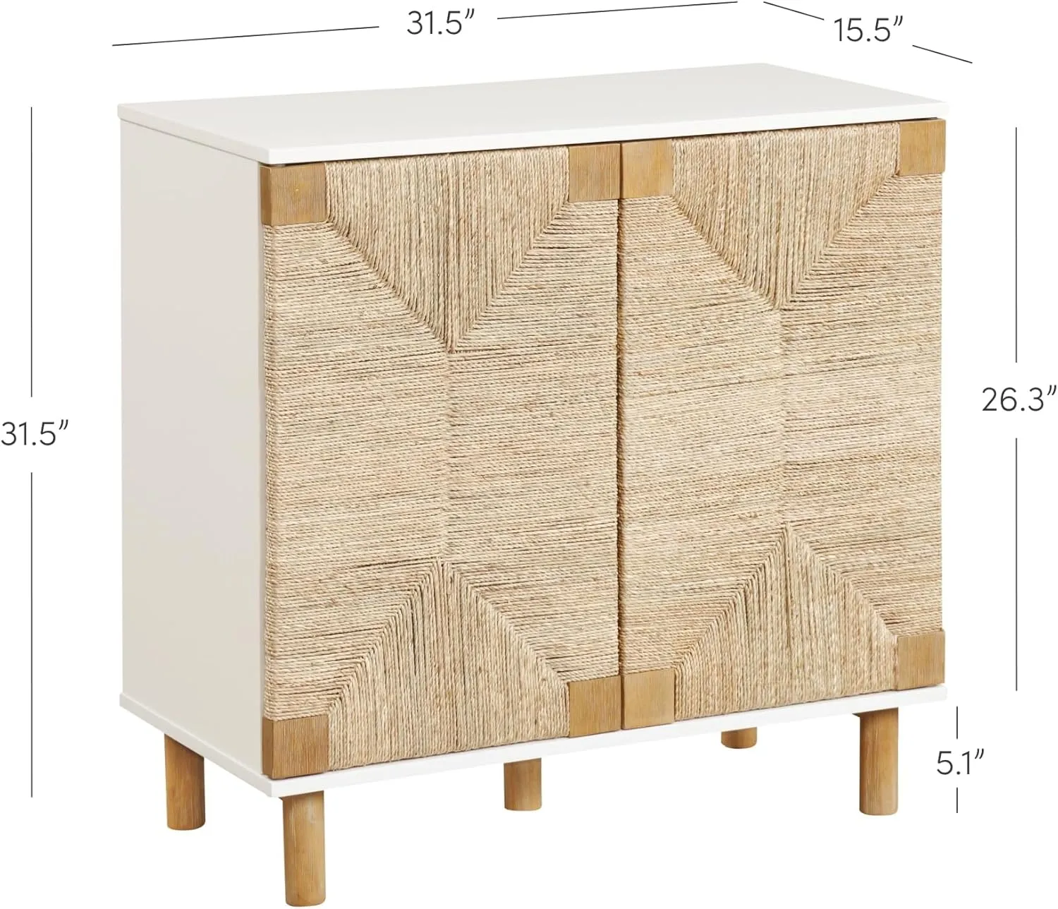 Nathan James Beacon Accent Natural Sideboard Storage Cabinet with Adjustable Interior Shelf and Seagrass Doors, for Hallway, Entryway or Dining Room, Light Brown/White