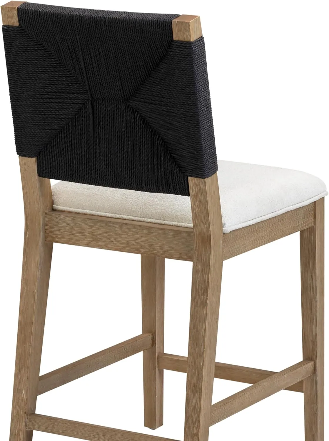 Nathan James Beacon Bohemian Boucle Bar Stool, Upholstered Bar Stool or Island Chairs for Kitchen, Seagrass Counter Height Stool with Back and Solid Wood Legs, Cream Boucle/Gray