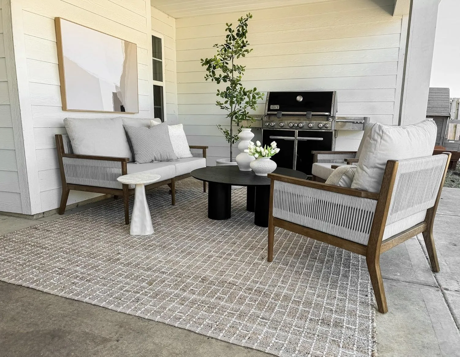 Nathan James Kayden Bohemian Wooden Upholstered Armchair, Outdoor Lounge Chair with Removable Cushion Covers and Solid Acacia Wood Frame, Light Brown