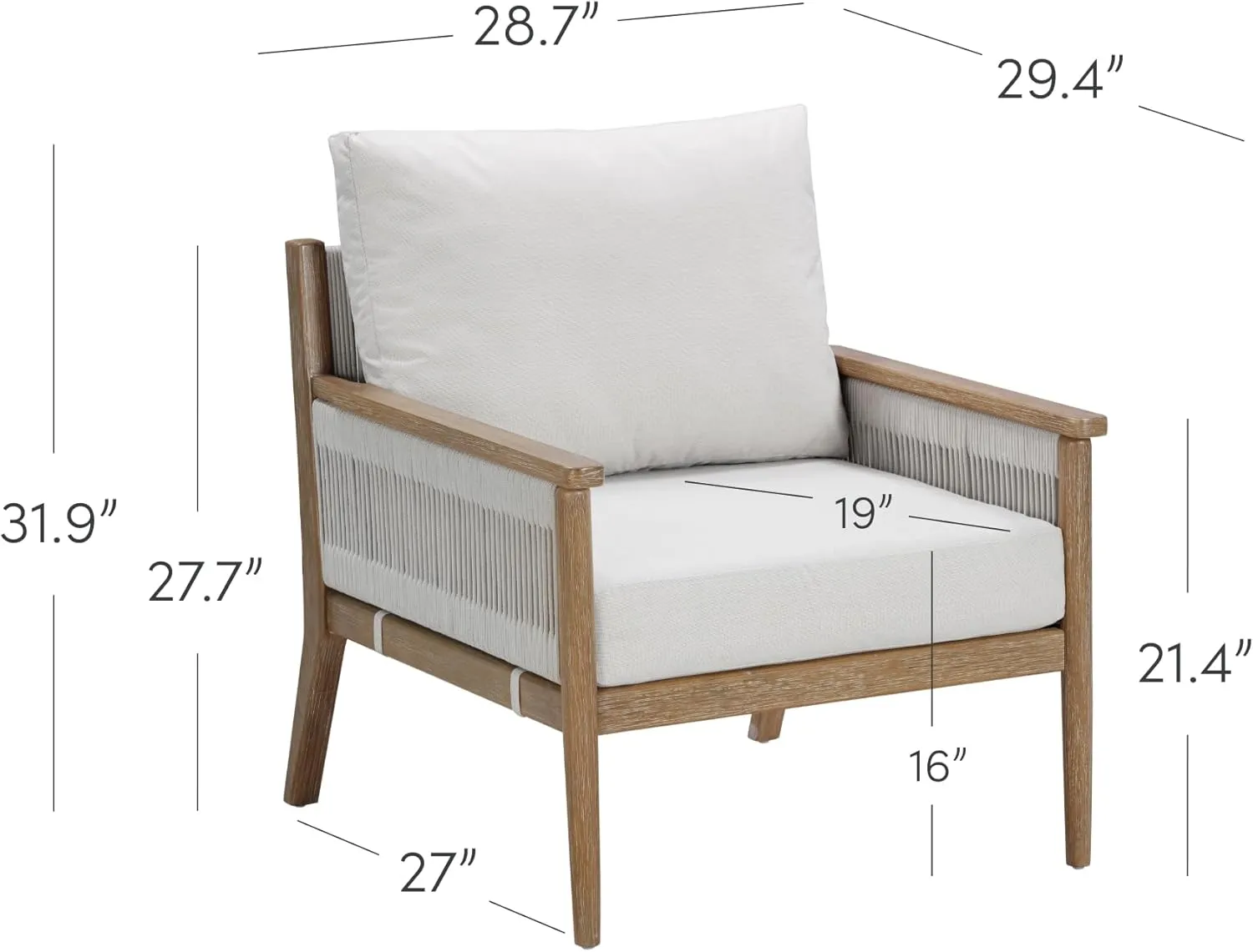 Nathan James Kayden Bohemian Wooden Upholstered Armchair, Outdoor Lounge Chair with Removable Cushion Covers and Solid Acacia Wood Frame, Light Brown