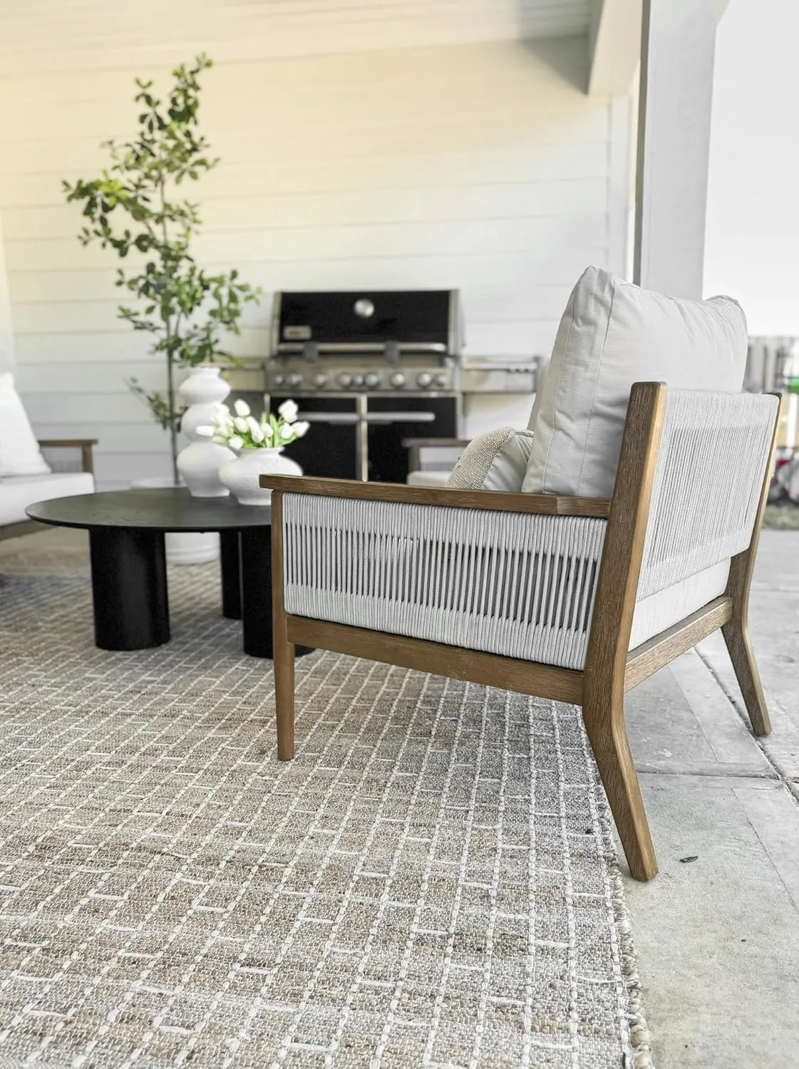 Nathan James Kayden Bohemian Wooden Upholstered Armchair, Outdoor Lounge Chair with Removable Cushion Covers and Solid Acacia Wood Frame, Light Brown