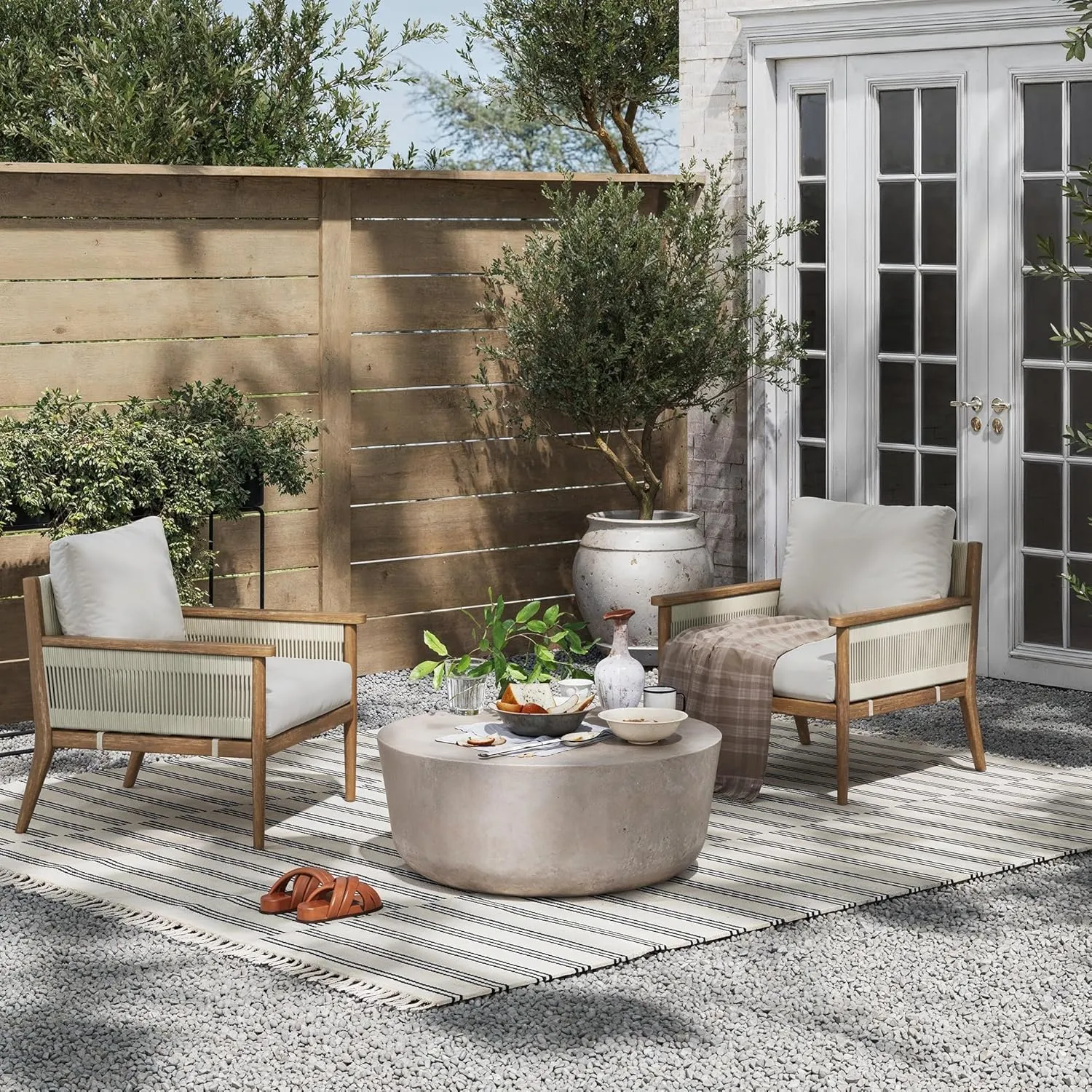 Nathan James Kayden Bohemian Wooden Upholstered Armchair, Outdoor Lounge Chair with Removable Cushion Covers and Solid Acacia Wood Frame, Light Brown