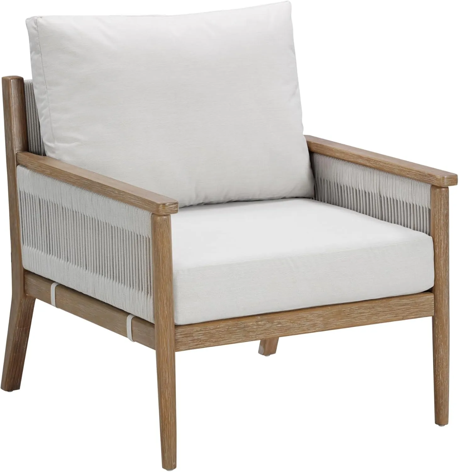 Nathan James Kayden Bohemian Wooden Upholstered Armchair, Outdoor Lounge Chair with Removable Cushion Covers and Solid Acacia Wood Frame, Light Brown