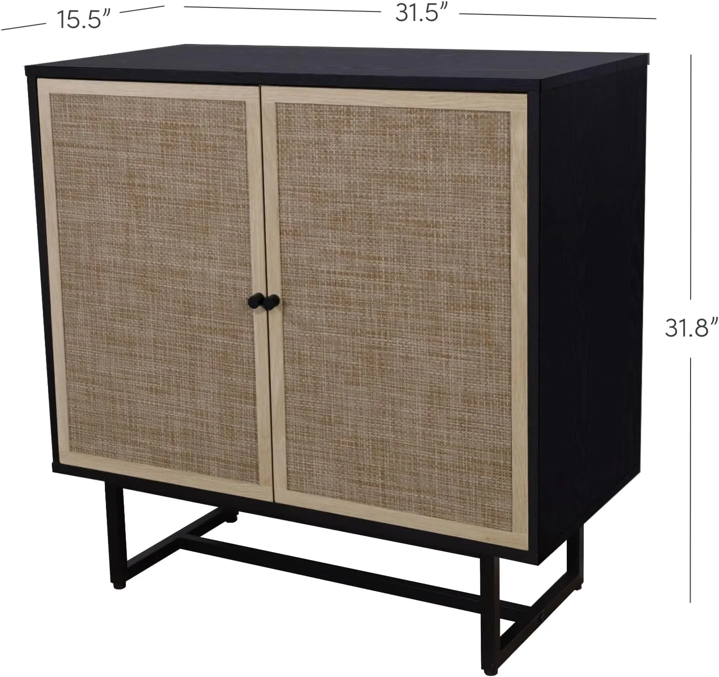 Nathan James Kova Rattan Wood Accent Sideboard Storage Cabinet with Matte Metal Frame, Adjustable Interior Shelves and Cane Doors, for Hallway, Entryway or Living Room, Black Oak/Cane