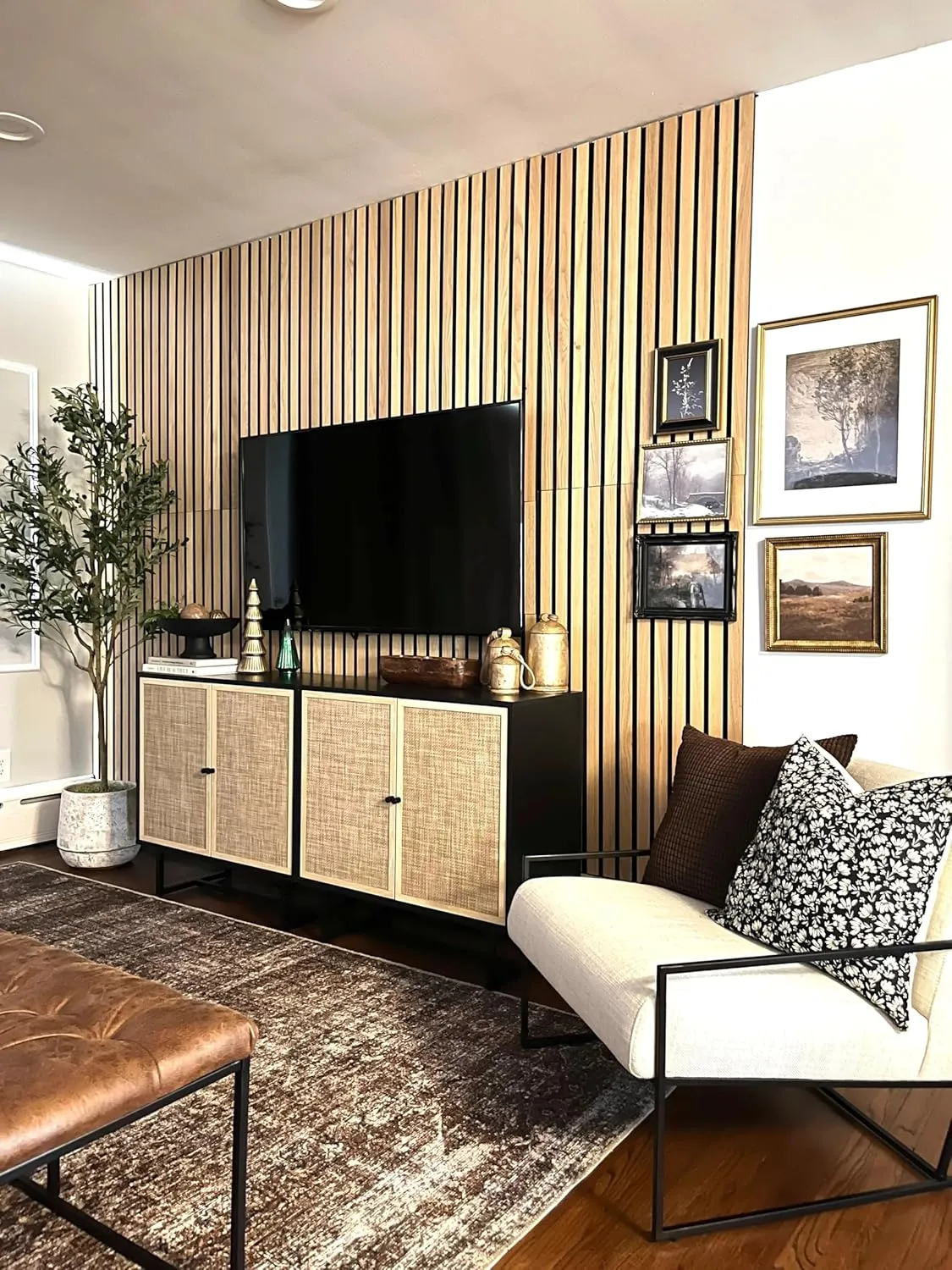 Nathan James Kova Rattan Wood Accent Sideboard Storage Cabinet with Matte Metal Frame, Adjustable Interior Shelves and Cane Doors, for Hallway, Entryway or Living Room, Black Oak/Cane