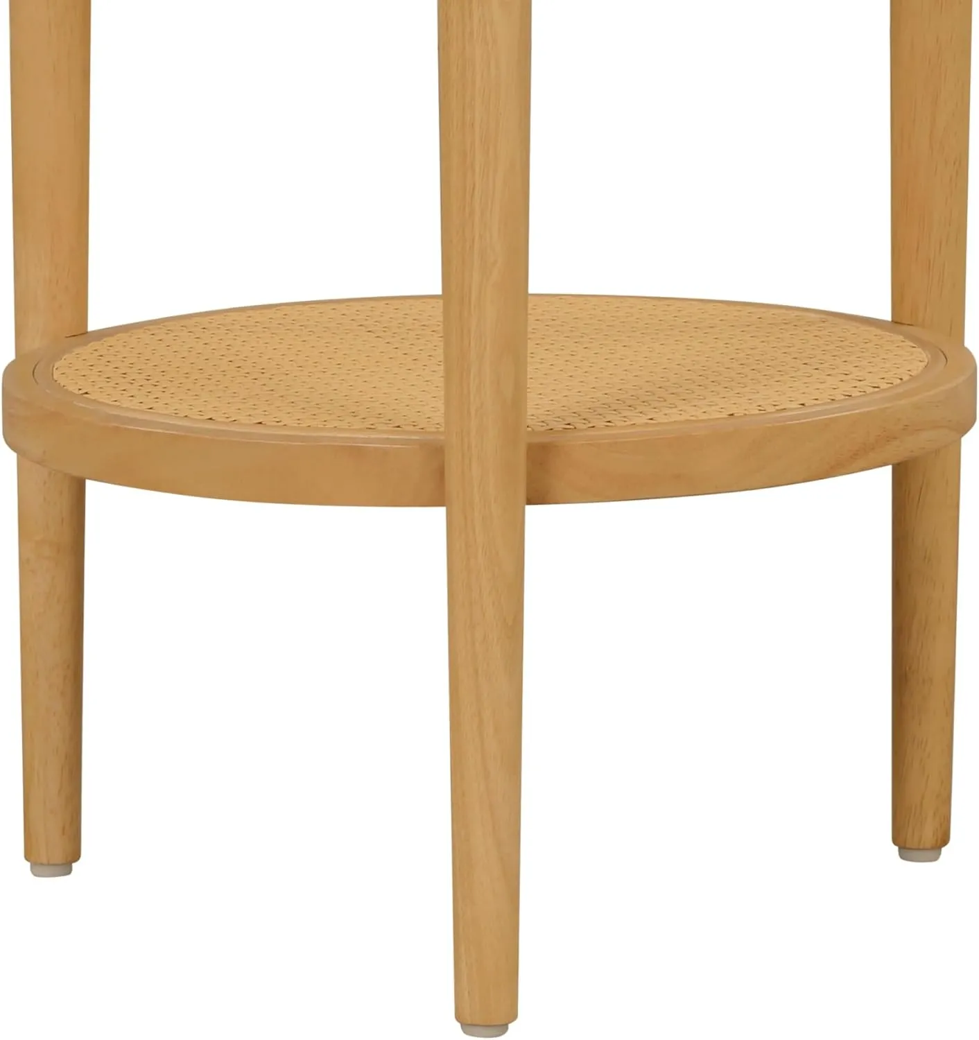 Nathan James Sonia Boho Round Accent End Table, Natural Sofa Side Table in Light Wood with Rattan Storage Shelf for Living Room, Bedroom or Nursery, Light Brown