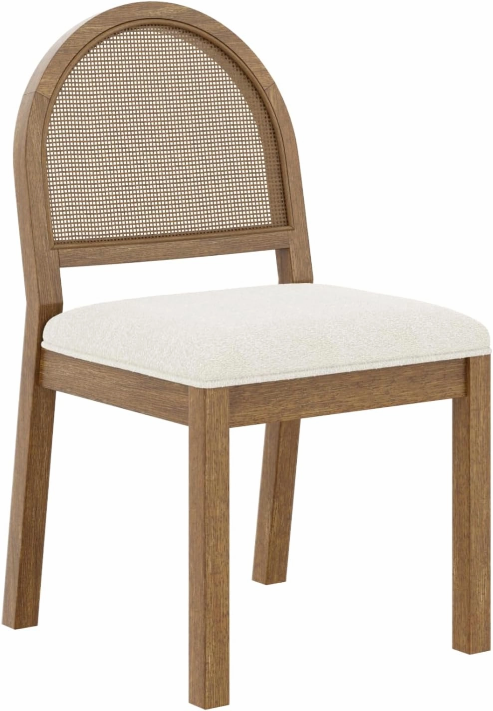 Nathan James Bailey 19 in. Boucle Dining Chair, Upholstered Side Chair with Natural Woven Rattan Back and Solid Wood Legs, Light Brown, Set of 2