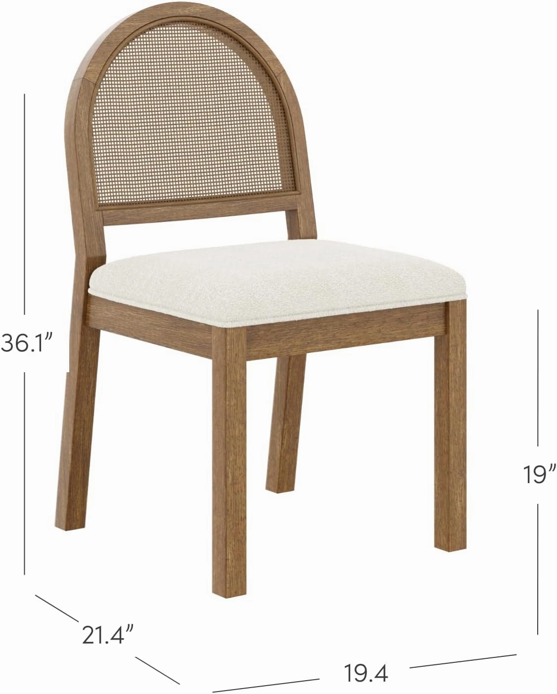 Nathan James Bailey 19 in. Boucle Dining Chair, Upholstered Side Chair with Natural Woven Rattan Back and Solid Wood Legs, Light Brown, Set of 2
