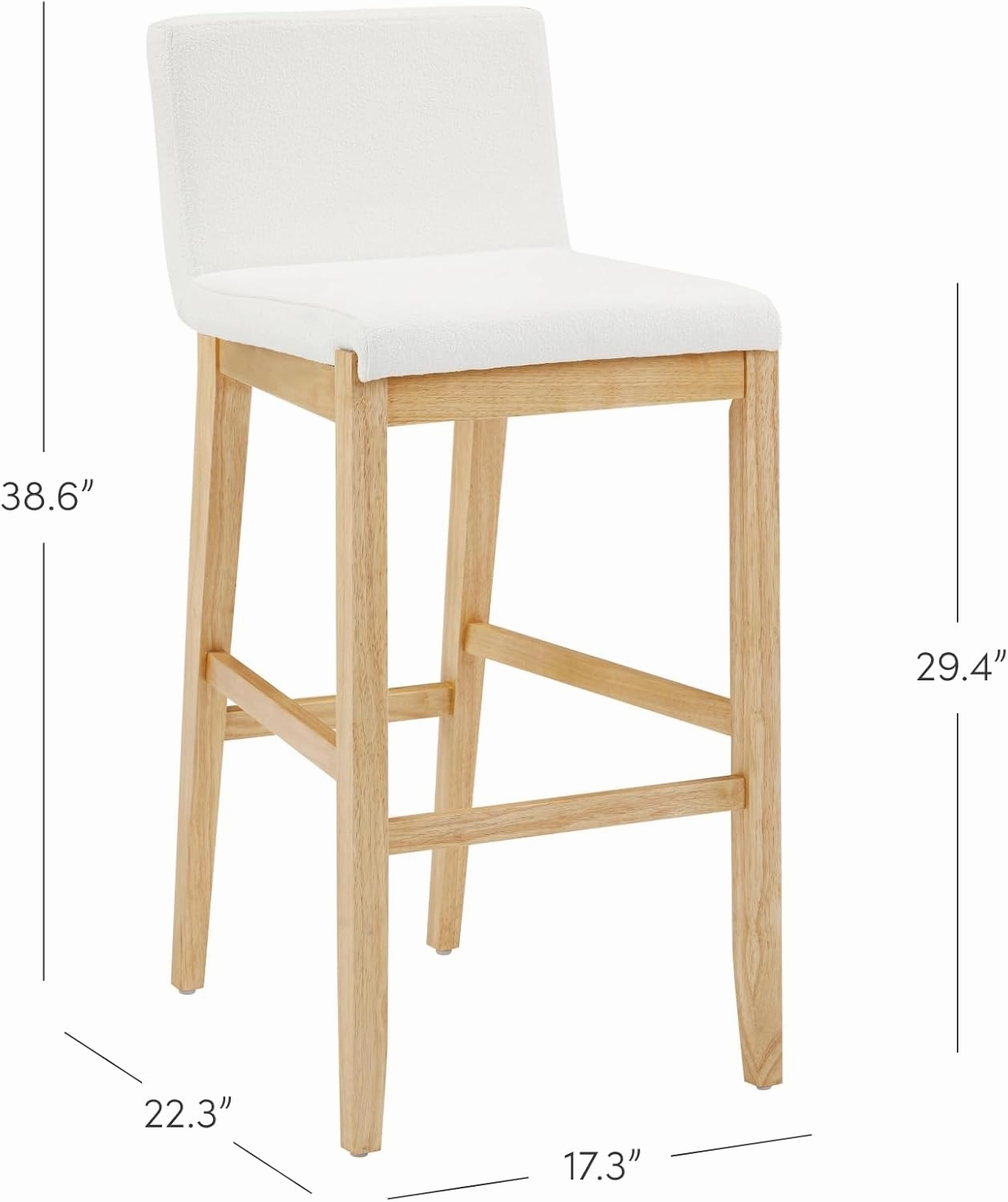 Nathan James Gracie Modern Upholstered Bar Stool, Wooden Bar Stool for Kitchen Island with Boucle Upholstery, Cream Boucle/Warm Pine