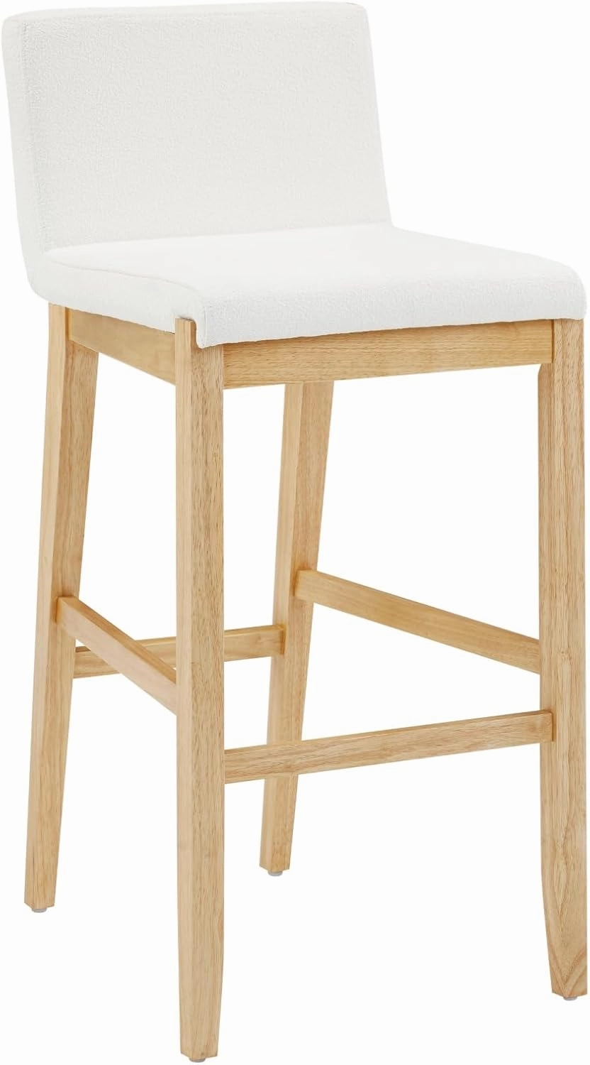 Nathan James Gracie Modern Upholstered Bar Stool, Wooden Bar Stool for Kitchen Island with Boucle Upholstery, Cream Boucle/Warm Pine