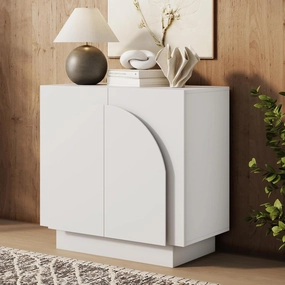 Nathan James Iris Mid-Century Modern White Wood Credenza with Arched Cabinet Doors for Living Room