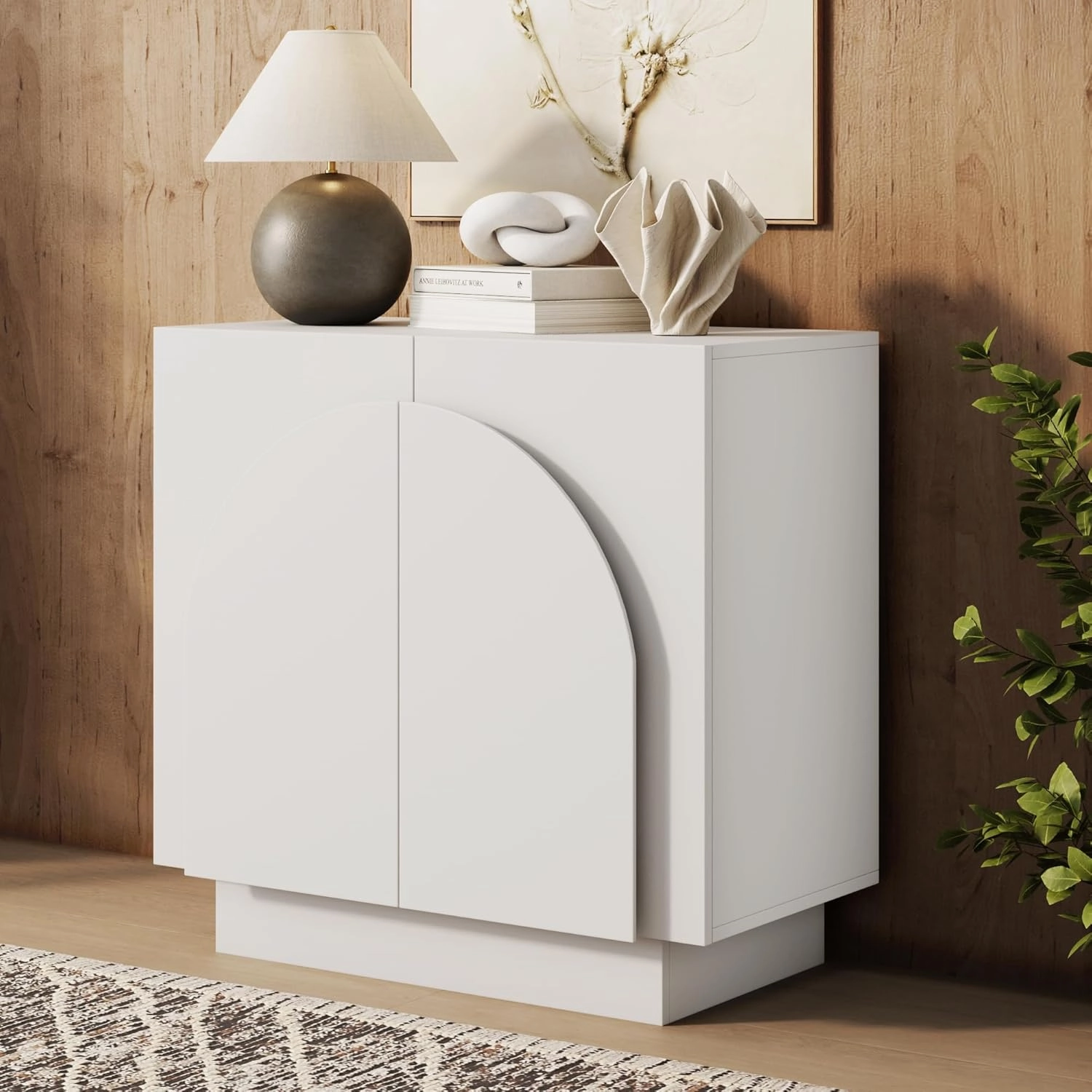 Nathan James Iris Mid-Century Modern White Wood Credenza with Arched Cabinet Doors for Living Room