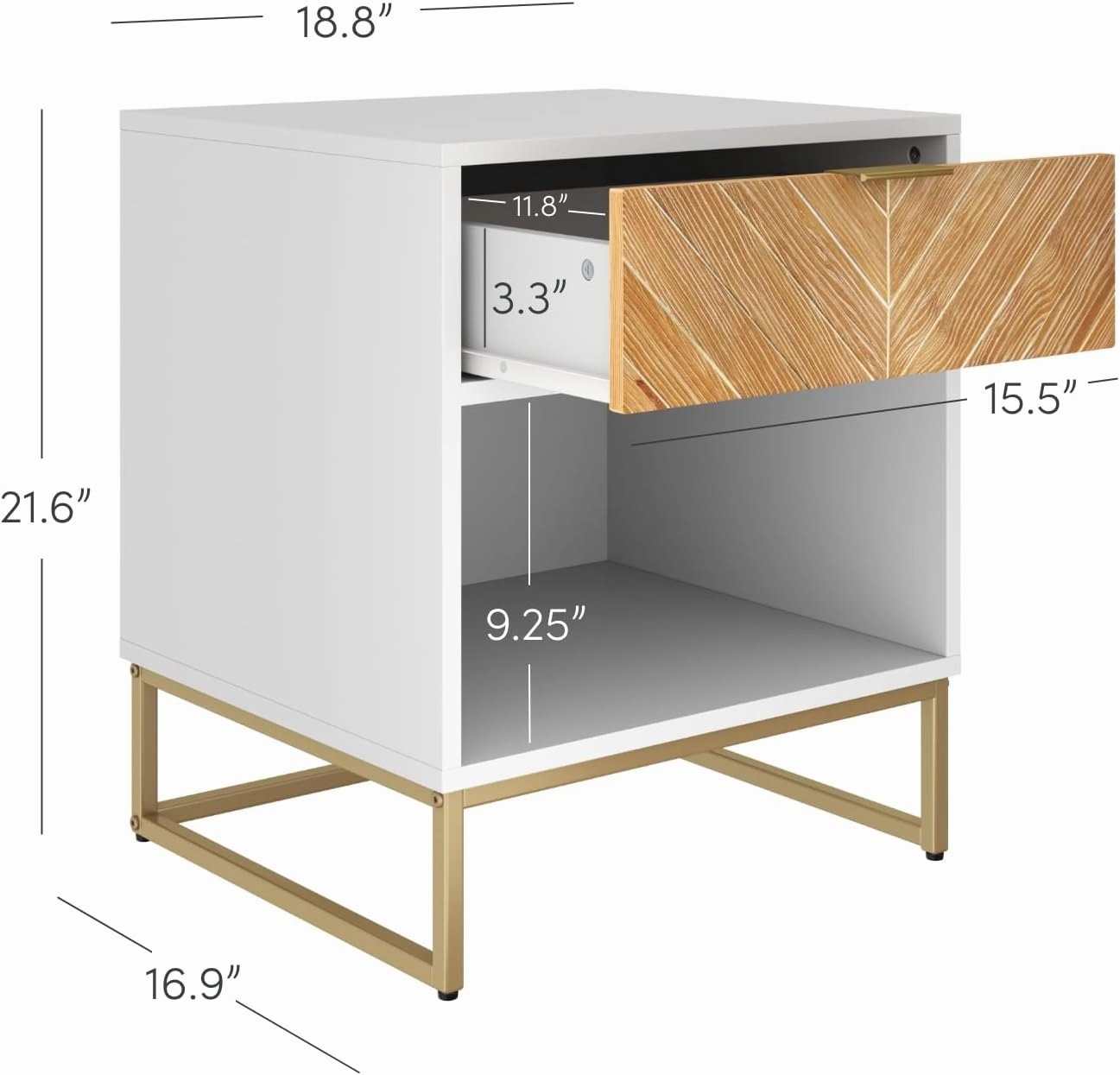 Nathan James Kensi Nightstand Side Accent or End Table with Storage, White/Gold - Set of 2