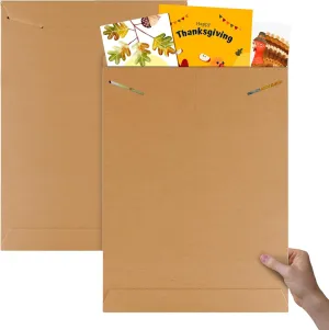 Natural Brown Tab Lock Rigid Mailers, 20 x 27 Inch. Pack of 5 Cardboard Envelopes for Photos, Documents. Sturdy Stay Flat Mailers with Tab Lock Closure. Hard Rigid Shipping Envelopes