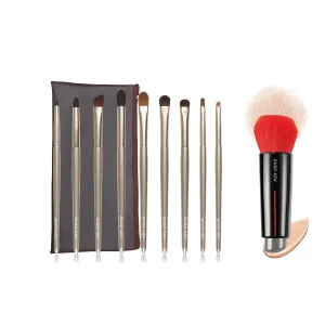 Natural Goat Hair Eye Shadow Brush Set, Pony Hair Eyeshadow Brushes Set   Double End Kabuki Foundation Brush