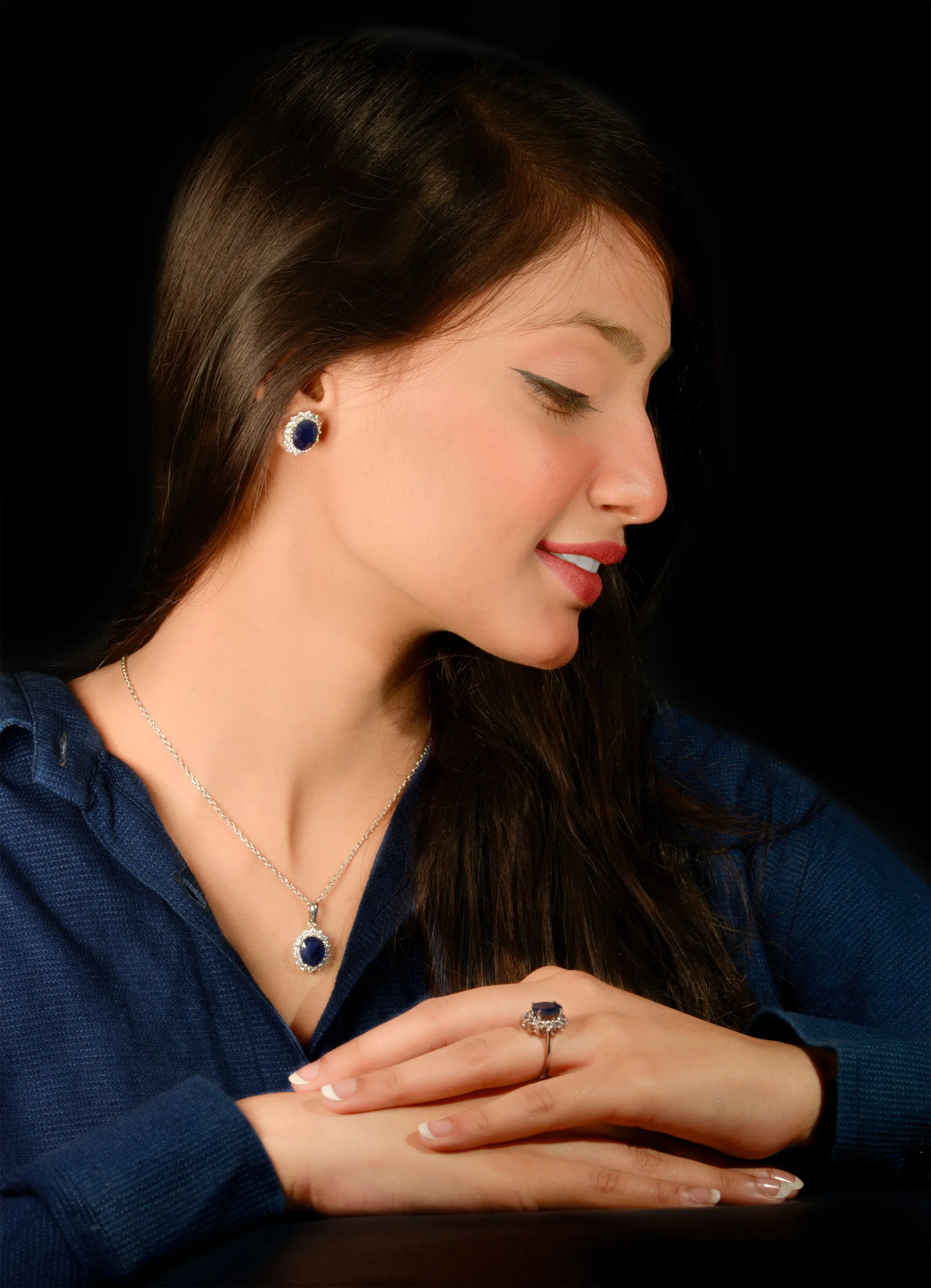 Natural Sapphire Diana Pendant Set