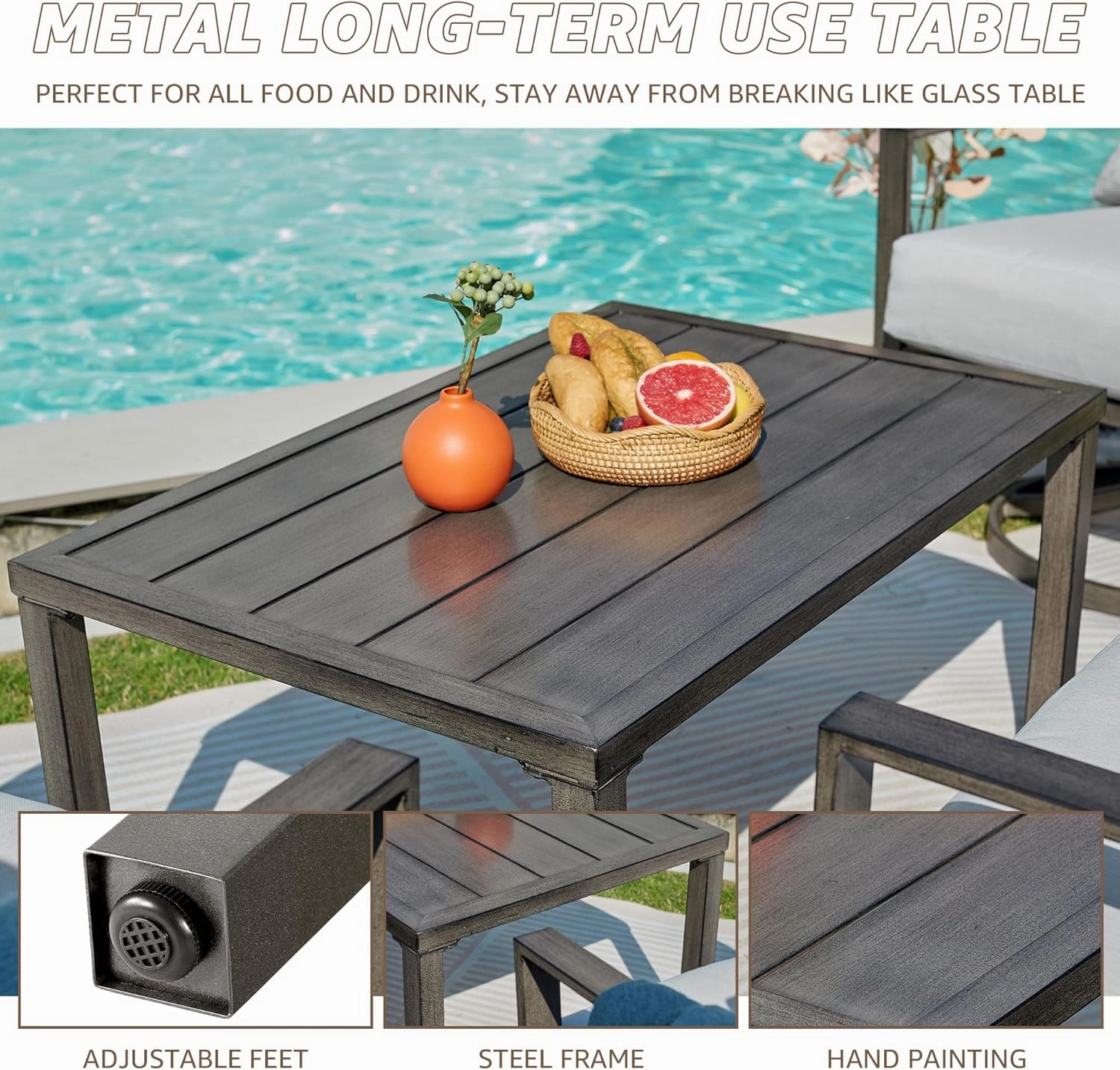 NATURAL EXPRESSIONS 4 Pieces Patio Furniture Sets, Modern Metal Outdoor Conversation Sets with High Back All Weather Hand-Woven Rope Rocking Swivel Chairs, Loveseat, Metal Table, 5.5" Thick Cushions