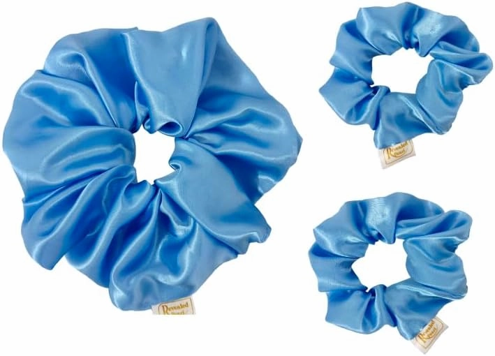 Natural hair essentials reversible and adjustable Satin bonnet, satin pillowcases, satin Scrunchies and headband set of 8 pieces (Light blue)