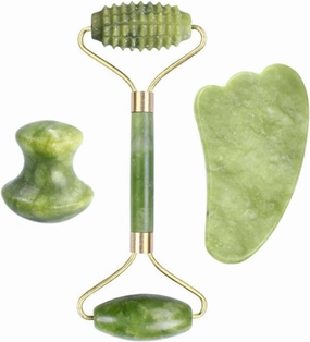 Natural Jade Stone Facial Massage Roller Gua Sha Board 3 Pcs/Set Gouache Scraper For Face Body Tools,A