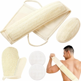 Natural Loofah Sponge Exfoliating Body Sponge Scrubber, Exfoliating Back Scrubber for Shower Set, Loofah Sponge Pads & Exfoliating Glove, Deep Clean & Invigorate Your Skin for Men and Women (5 Pack)
