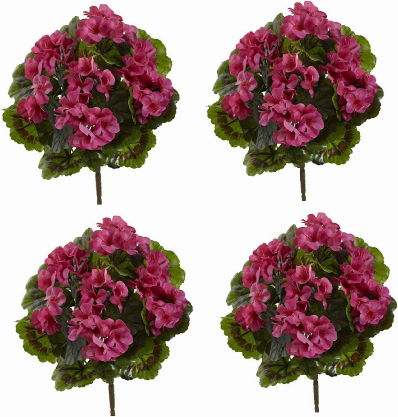 Nearly Natural Geranium Artificial Bush UV Resistant, Set of 4 (Indoor/Outdoor)