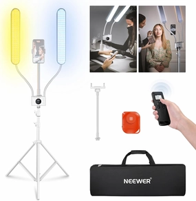 NEEWER Esthetician Light with Phone Holder & Travel Bag Kit, Support 2.4G/PC/MAC Control & Separate Control of 2 LED Light Heads, CRI98  Bi Color Stepless Dimmable Tattoo Lighting Lash Lamp, BH40B