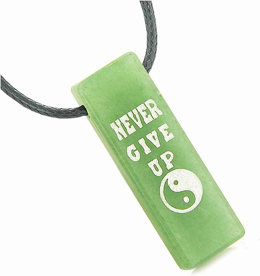 Never Give Up Reversible Amulet Balance Energy Yin Yang Powers Tag Green Quartz Necklace