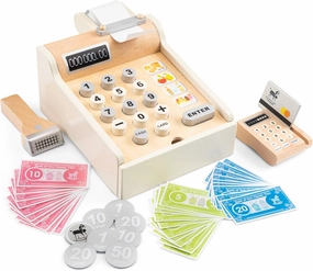 New Classic Toys 10651 Wooden Cash Register with Play Money, Scanner and Bank Card, White 200 x 165 x 110mm