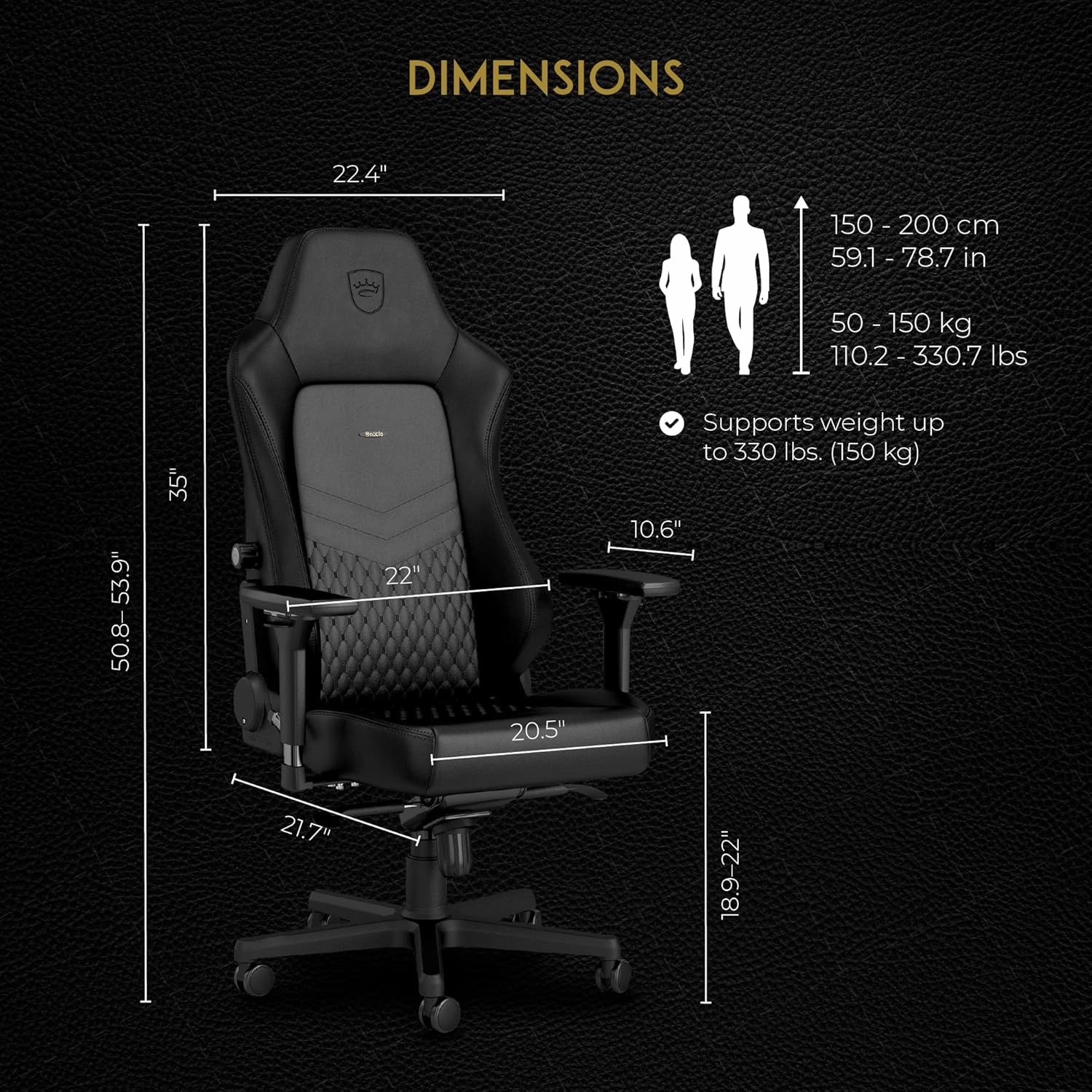 noblechairs Hero Gaming Chair/Office Chair with Lumbar Support, Real Leather, Black
