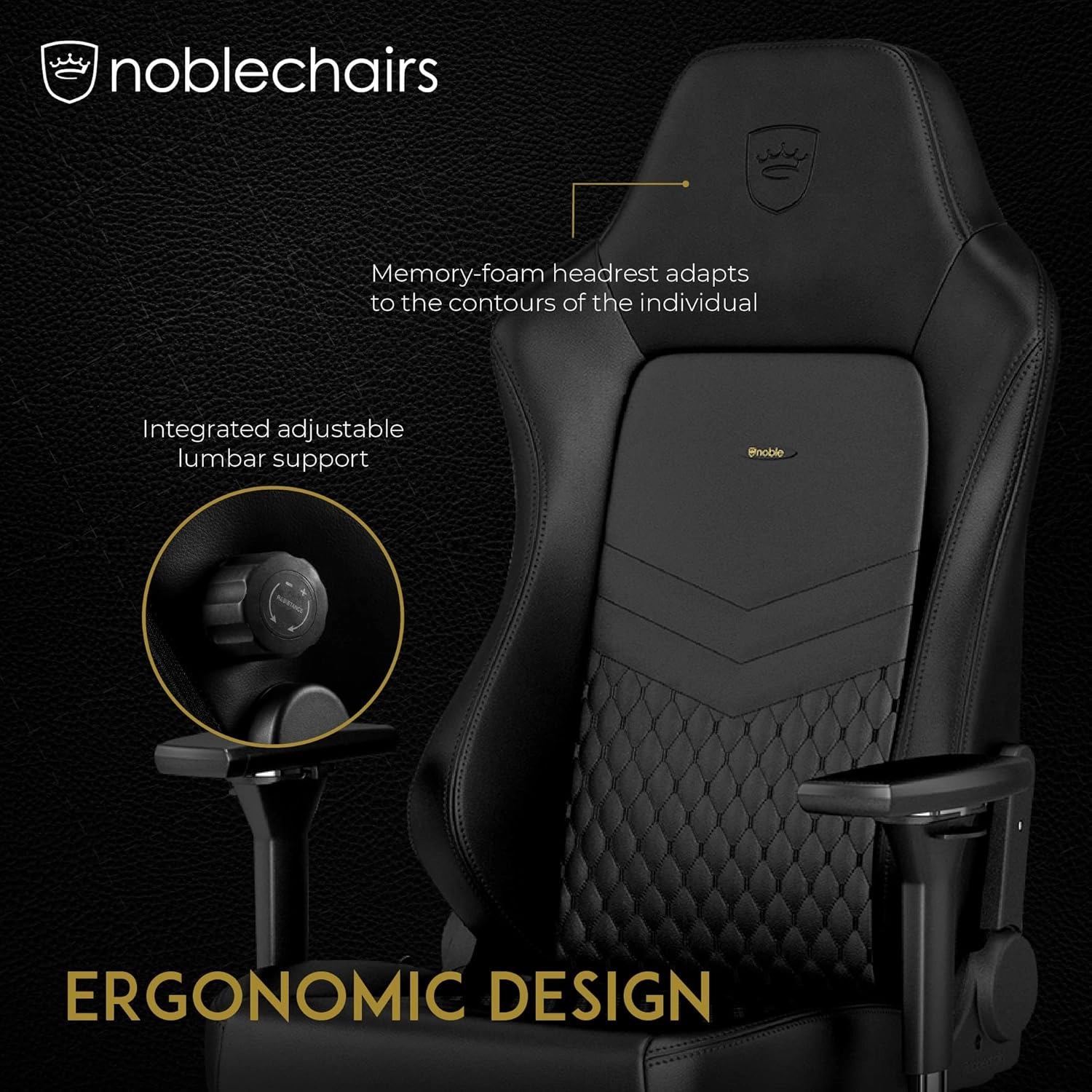 noblechairs Hero Gaming Chair/Office Chair with Lumbar Support, Real Leather, Black