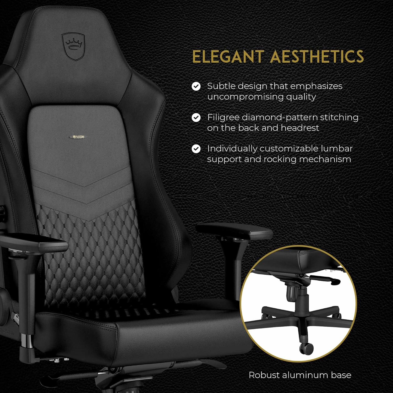noblechairs Hero Gaming Chair/Office Chair with Lumbar Support, Real Leather, Black