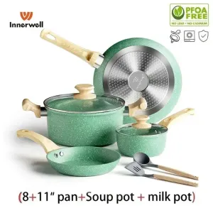 Nonstick 8-Piece Cookware Set with Lids - Frying Pan, Stockpot, Milk Pot