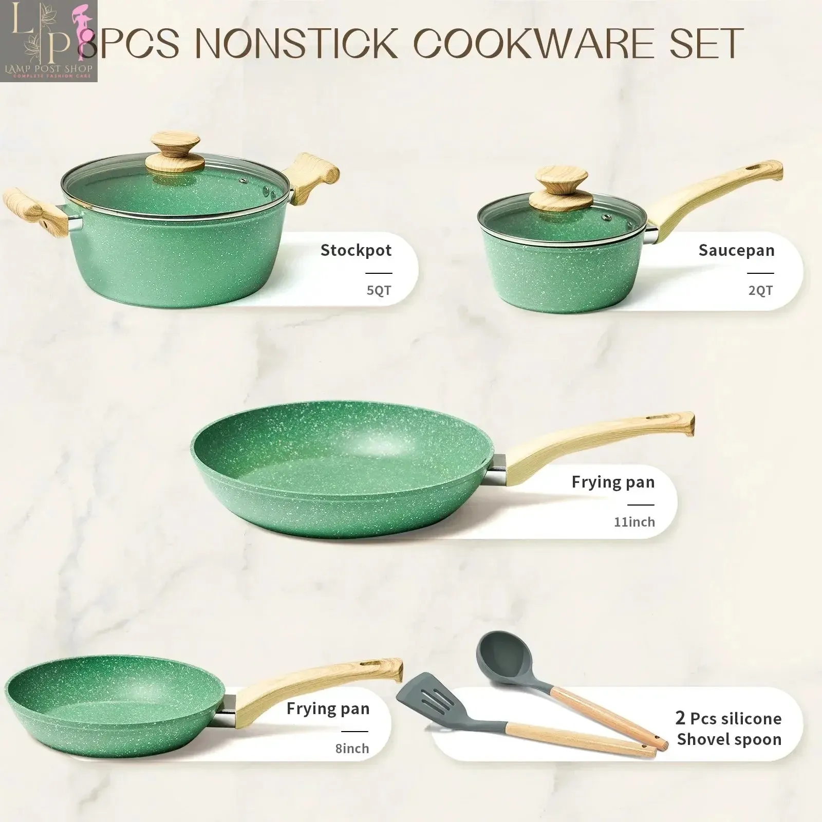 Nonstick 8-Piece Cookware Set with Lids - Frying Pan, Stockpot, Milk Pot