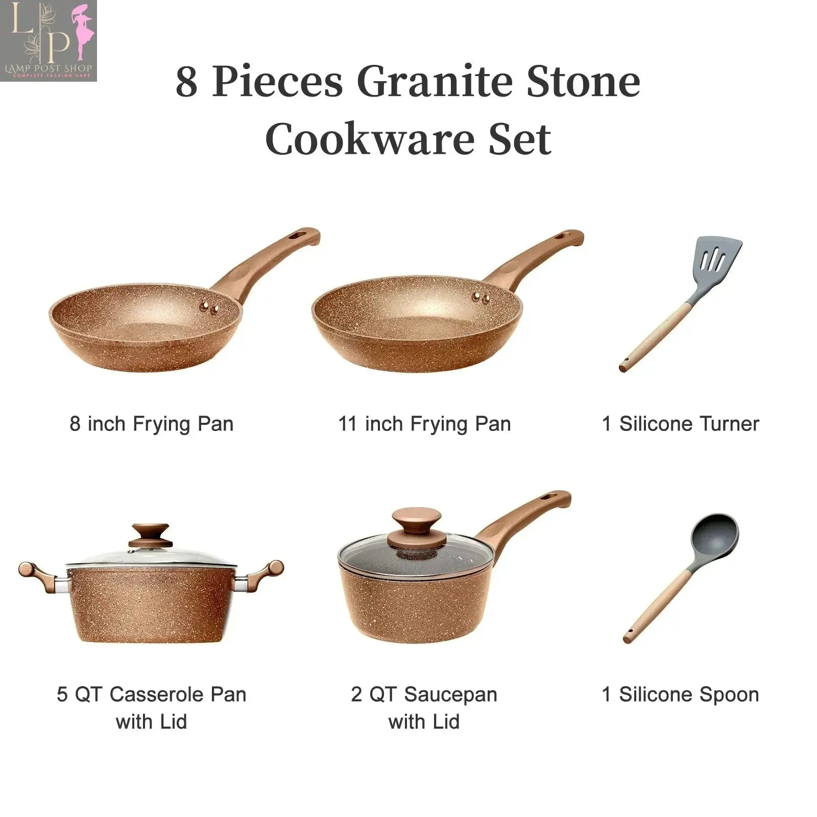 Nonstick 8-Piece Cookware Set with Lids - Frying Pan, Stockpot, Milk Pot