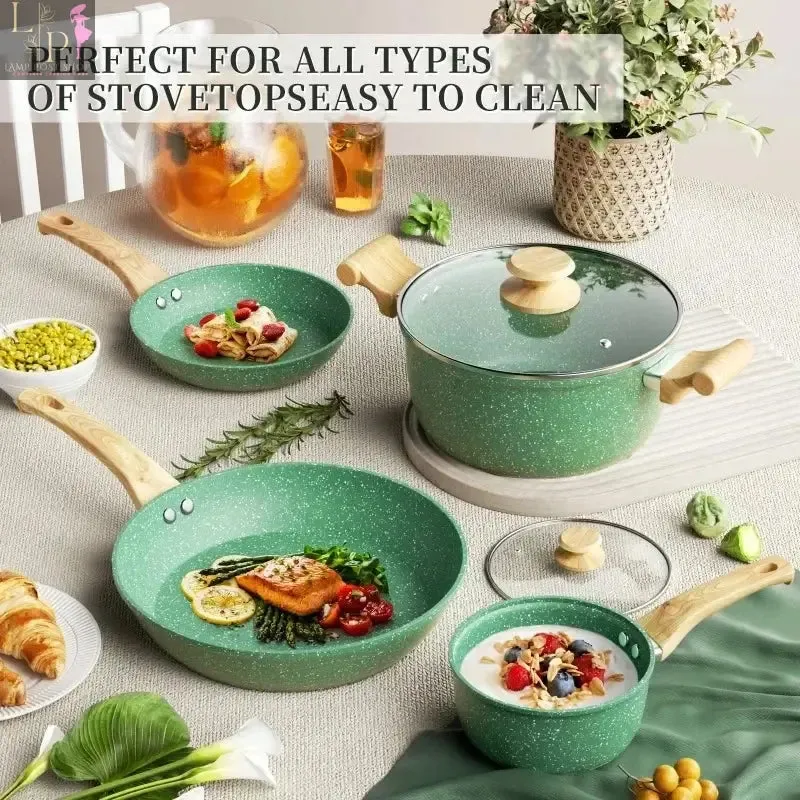 Nonstick 8-Piece Cookware Set with Lids - Frying Pan, Stockpot, Milk Pot