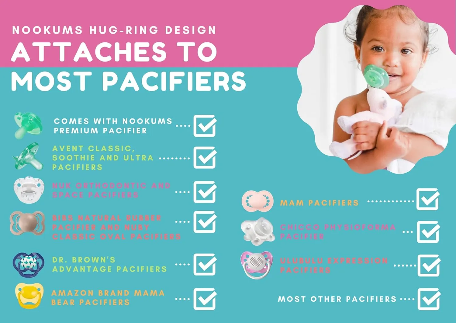 Nookums Paci-Plushies Buddies - Starflower The Unicorn Pacifier Holder - Adapts to Name Brand Pacifiers, Suitable for All Ages, Plush Toy Includes Detachable Pacifier